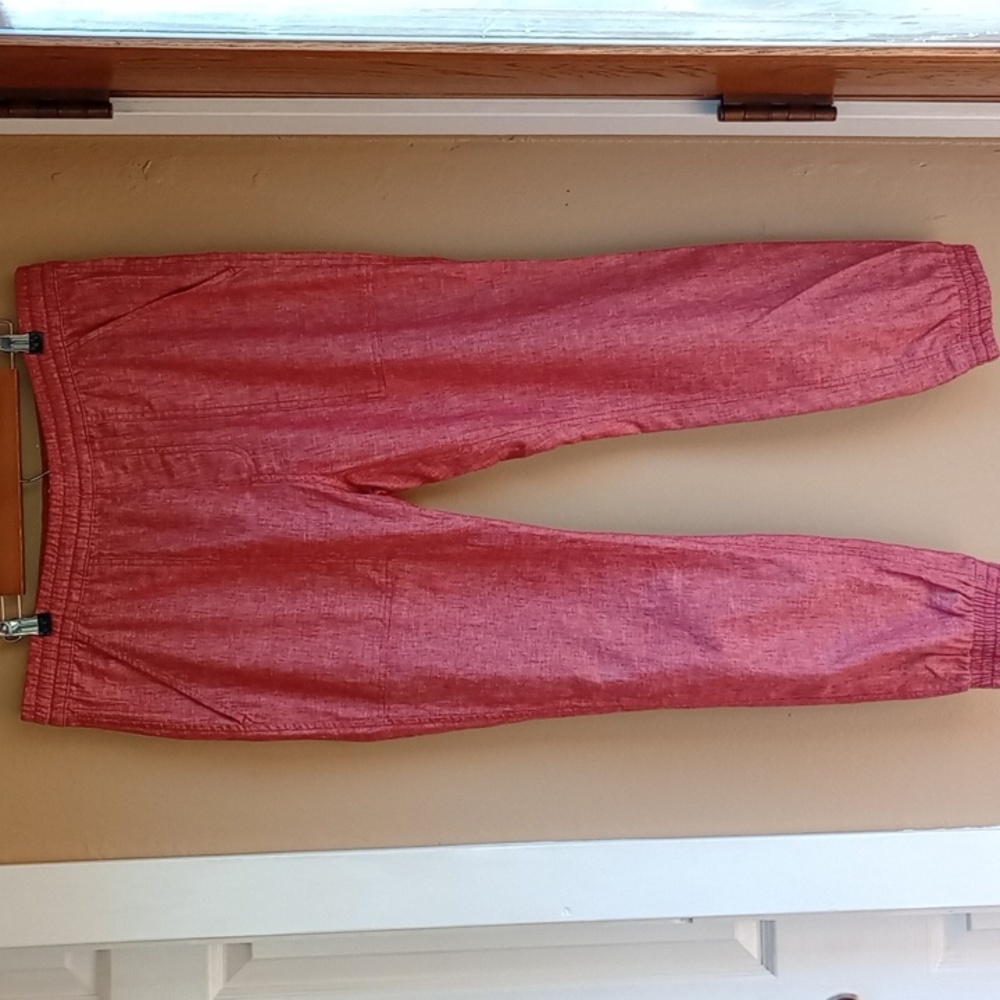 Sun + Stone Red Joggers Linen Cotton Blend Coastal Beach pants Size L